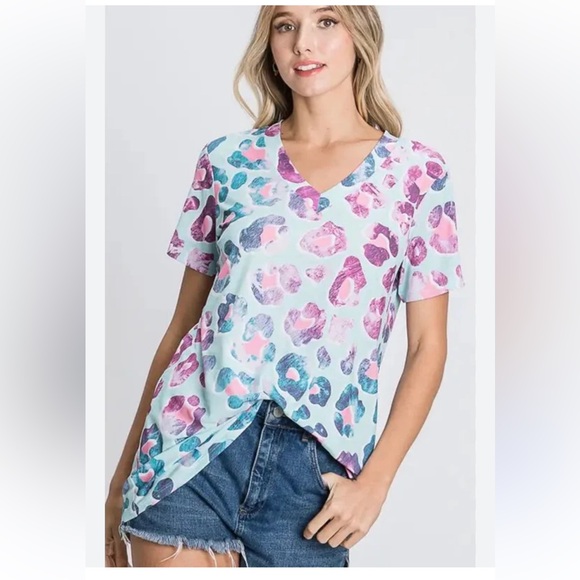 HEIMISH USA Tops - HEIMISH USA Multicolor Leopard Print V-Neck Tee